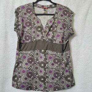 The North Face Surplice Purp Empire Waist Vapor Wick‎ Floral Top Sz L Atleisure